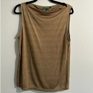 Lauren Ralph Lauren Gold Metallic Tank Top Size L Great for holidays